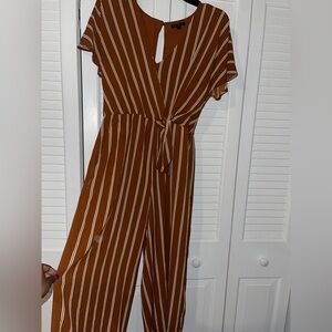 Chic Brown and White Striped Jumpsuit with Tie Waist